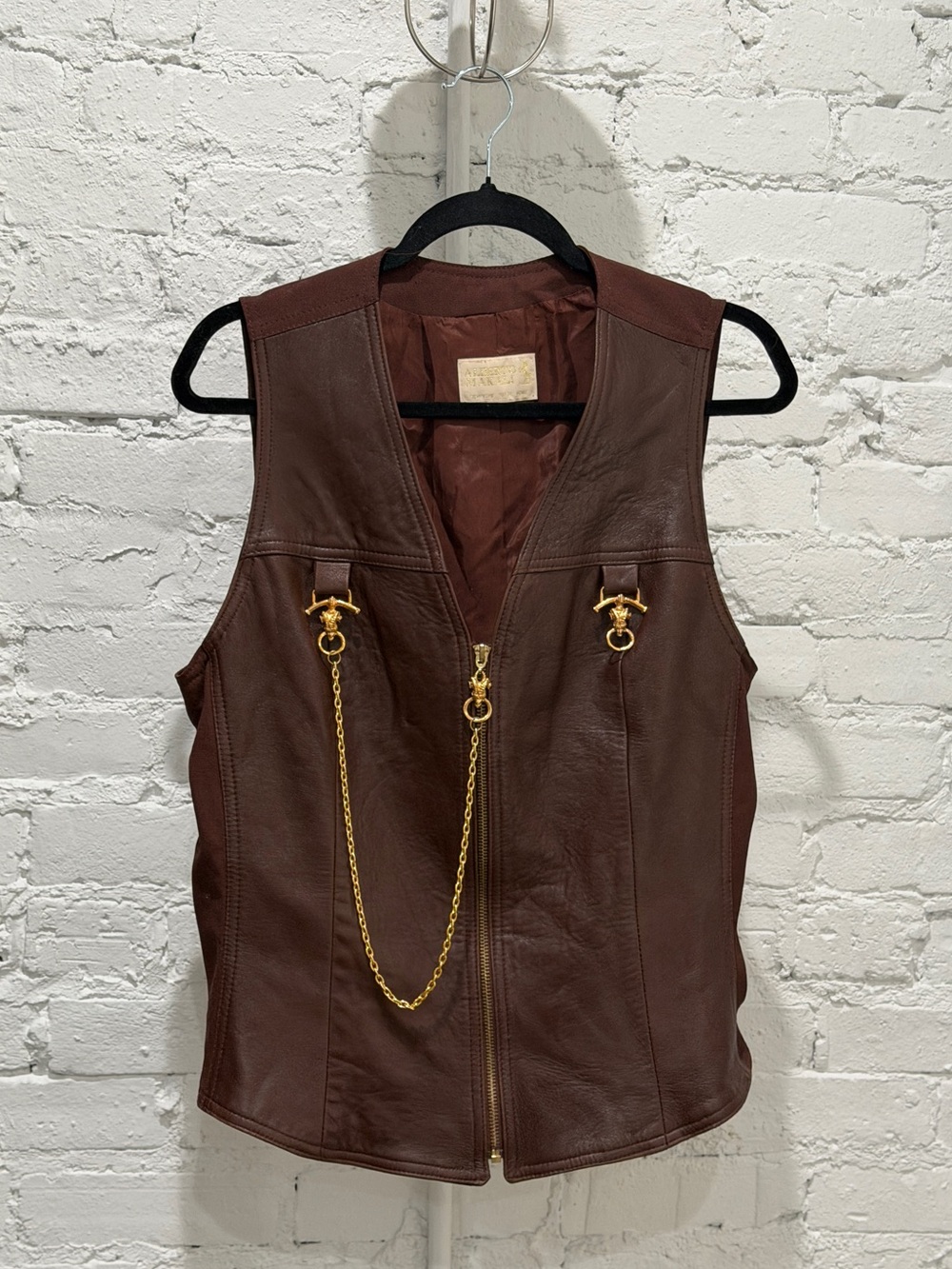 Vintage 90s/Y2K Alberto Makali Brown & Gold Hardware Aries Women's Leather Vest